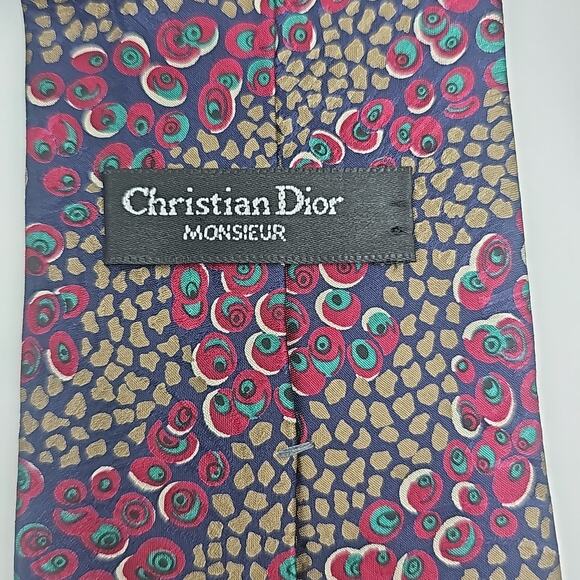 Vintage USA Christian Dior Monsieur Tie Mens Burgundy Peacock Feather Silk 58" - Picture 5 of 6